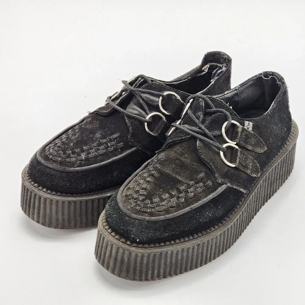 T.U.K. TUK Vintage Viva Mondo Creepers Platform Shoes Black Suede Women's Size 7